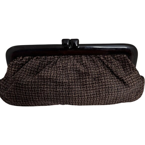 Vintage Italian Lucite Snap Clutch Purse With Brown/Black Geometric Pattern - Picture 2 of 10